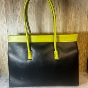 TOLBLANC  paris  Genuine Leather  Shoulder Bag Satchel Black & Neon  Size M/L